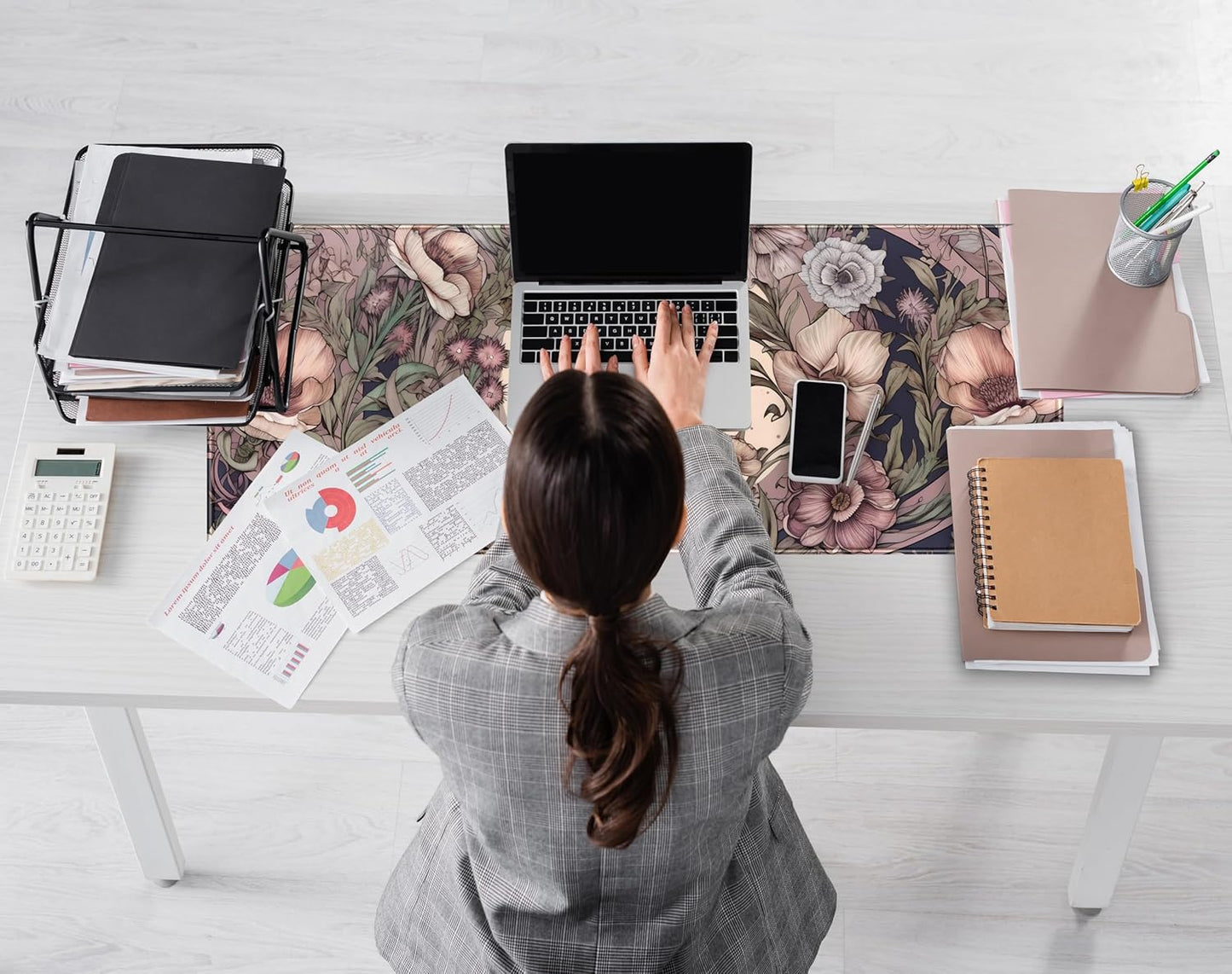 Pastel Purple Floral XL Large Gaming Mouse Pad Pink Flower Forest Desk Mat with Stitched Edges, Non-Slip Rubber Base Mousepad Laptop Computer Keyboard and Mouse Mat 31.5x11.8 in