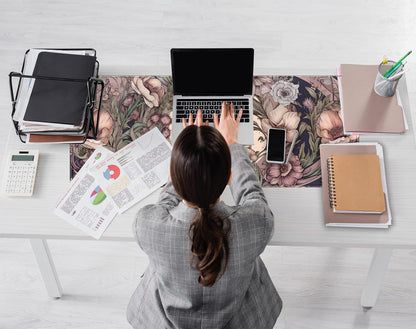 Pastel Purple Floral XL Large Gaming Mouse Pad Pink Flower Forest Desk Mat with Stitched Edges, Non-Slip Rubber Base Mousepad Laptop Computer Keyboard and Mouse Mat 31.5x11.8 in