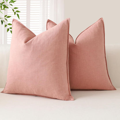 OTOSTAR Pack of 2 Linen Solid Throw Pillow Covers 18 x 18 Inch Boho Decorative Pillowcases Soft Accent Pillow Covers for Sofa Couch Chair Bedroom Farmhouse Home Decor Cushion Covers, Pink