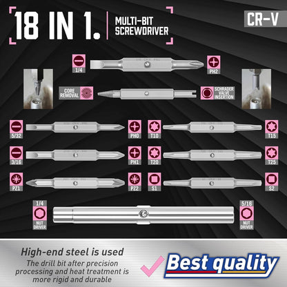 Amartisan 18-in-1 Multi-bit Screwdriver Set Tool All in One, Portable Multi-Purpose Screwdriver, Slotted/Philips/Pozi/Torx/Square,Nut Driver (Pink)