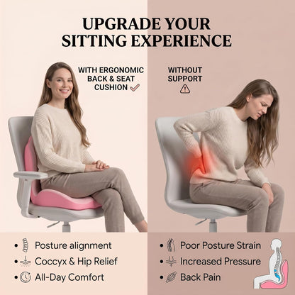 Ergonomic Seat Cushion,Lumbar Support for Office Chair, Memory Foam Chair Cushion for Car Seat,Long Sitting Comfort & Posture Support (Pink)