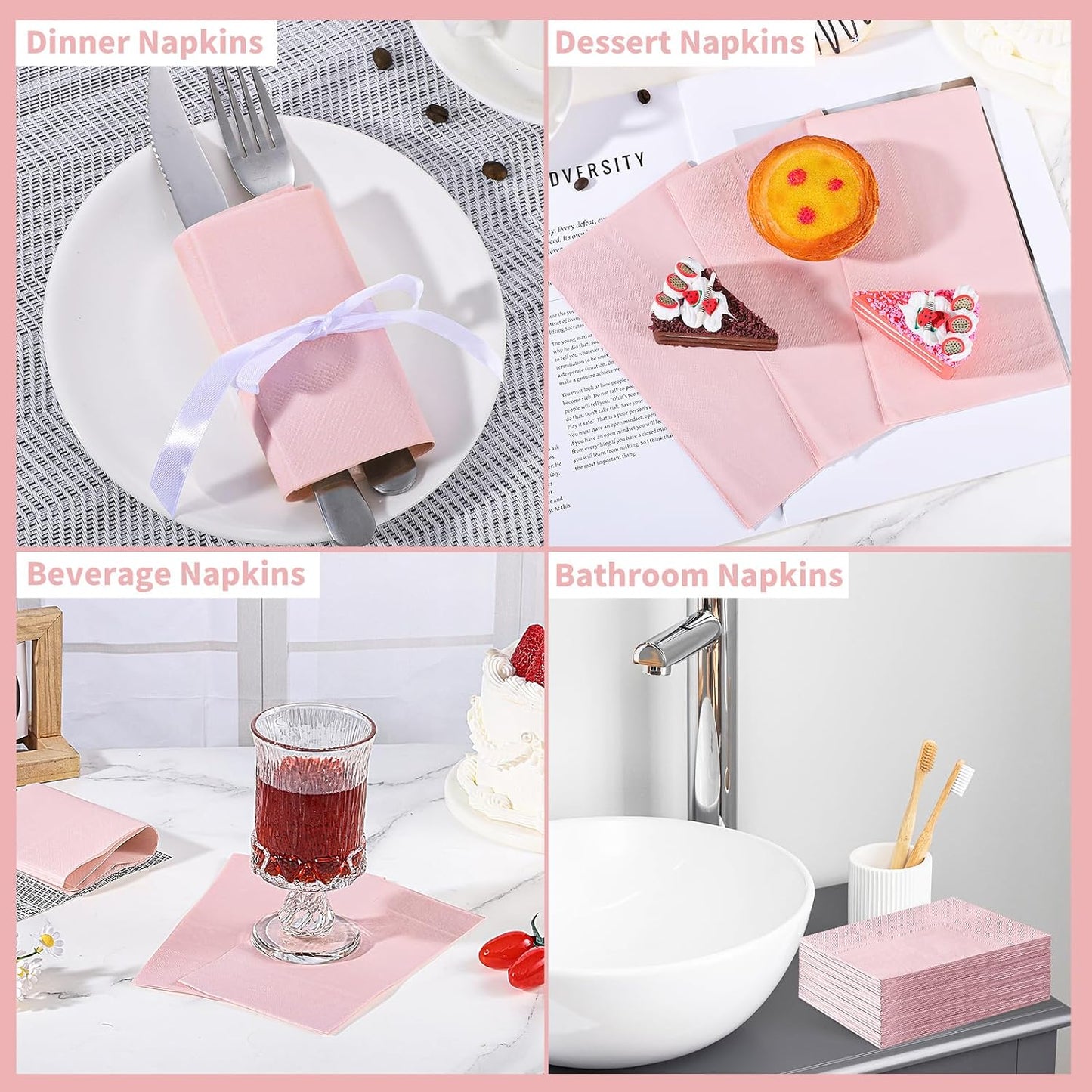 NatNarr 120 Pcs Pink Napkins, Light Pink Guest Dinner Napkin Disposable Hand Towels for Bathroom, Mothers Day, Wedding, Baby Shower, Bathroom, Kitchen