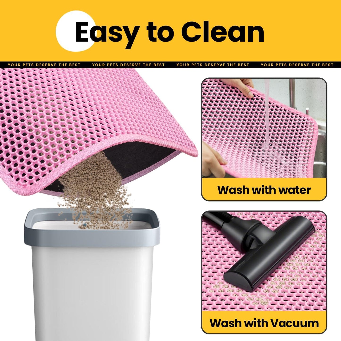 Cat Litter Mat New Size 23.6"x14.6" for Small Spaces, Upgrade Super Waterproof Back Layer Litter Box Mat, Non Slip, Durable, Soft on Paws Kitty Trapping Matt, Pink