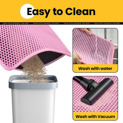 Cat Litter Mat New Size 23.6"x14.6" for Small Spaces, Upgrade Super Waterproof Back Layer Litter Box Mat, Non Slip, Durable, Soft on Paws Kitty Trapping Matt, Pink