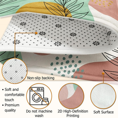 Leaves Area Rug, Modern Minimalistic Dots Curves Spring Pastel Peach Non-Slip Rectangle Floor Carpets Edge Binding Rugs for Living Room Bedroom College Dorm Kitchen Decor 4' X 6'