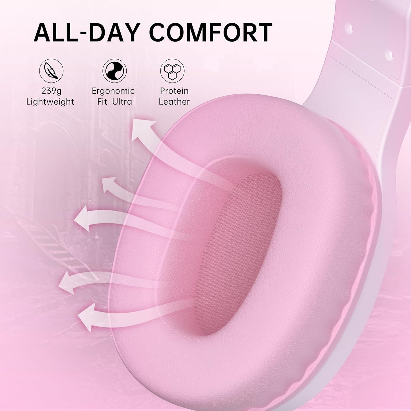 AOC Wireless Gaming Headset Compatible with ps5/4, PC, USB-C & Bluetooth 5.4 & 2.4GHz Gaming Headphones with Noise Canceling Mic, 7.1 Virtual Surround,20ms Latency, 45H, RGB- Pink