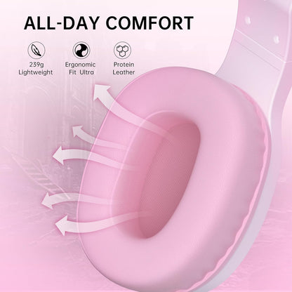 AOC Wireless Gaming Headset Compatible with ps5/4, PC, USB-C & Bluetooth 5.4 & 2.4GHz Gaming Headphones with Noise Canceling Mic, 7.1 Virtual Surround,20ms Latency, 45H, RGB- Pink