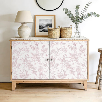 VEELIKE Dusty Pink Chinoiserie Floral Peel and Stick Wallpaper Vintage Toile Wallpaper 17.7''x118'' Self Adhesive Contact Paper Removable Cottage Bird Flower Wall Paper for Bedroom Nursery Bathroom