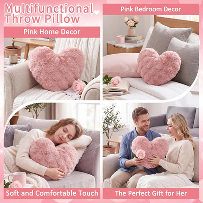 Novabright 15.7 Inch Pink Heart Throw Pillows Heart Shaped Pillow Plush Faux Cute Pillows for Women Valentine Anniversary Couch Bed Bedroom Room Home Decoration Aesthetic