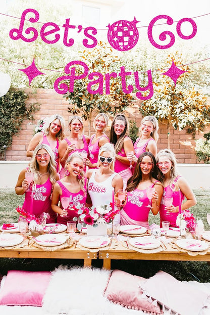 Let's Go Party Pink Glitter Banner For Bachelorette Party Decorations, Pink Girls Ba*bie Birthday Party Decorations,Cute Photo Backdrop, 21st Bday Supplies