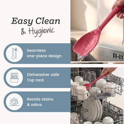 StarPack XL Spoonula The All-Rounder 13.5 Inch - LFGB Silicone Spoon Spatula, 600°F Heat Resistant, BPA-Free - One-Piece Seamless, Dishwasher Safe - for Nonstick Cookware and Deep Pots, Earthy Pink