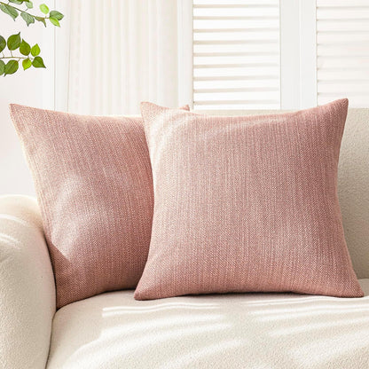 Foindtower Set of 2 Decorative Textured Burlap Linen Throw Pillow Covers Farmhouse Boho Cushion Cover Solid Accent Pillowcase for Couch Sofa Bed Living Room Home Decor,18×18 Inch,Dusty Pink