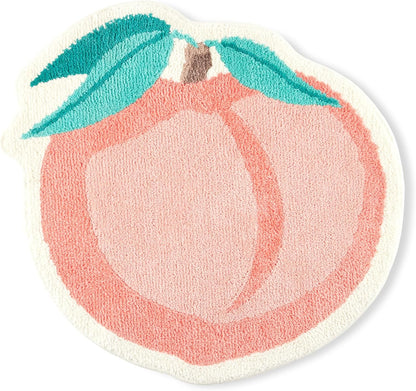 TOWN & COUNTRY PLAY Peachy Clean Peach Fruit Shaped Bath Mat, Absorbent Tufted Floor Mat, Non-Slip Backing, Machine Washable, Peach/Green, 30.3"x29.5"