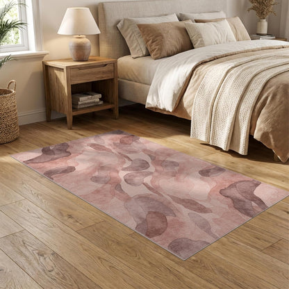 5'x7' Washable Modern Abstract Area Rug, Dusty Rose Flatwoven Floor Covering for Dining Room, Under Table, Home Office, Non-Slip Chair-Friendly Carpet | Ref:2164494