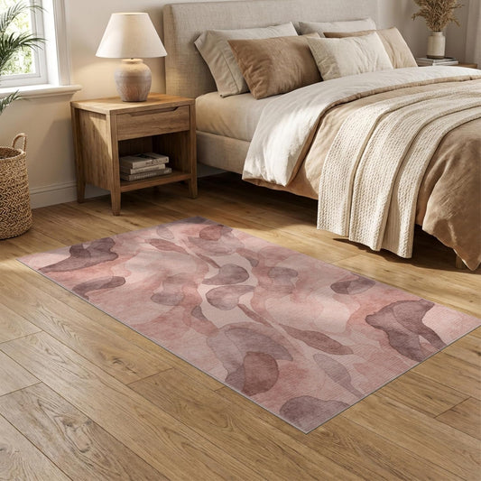 5'x7' Washable Modern Abstract Area Rug, Dusty Rose Flatwoven Floor Covering for Dining Room, Under Table, Home Office, Non-Slip Chair-Friendly Carpet | Ref:2164494