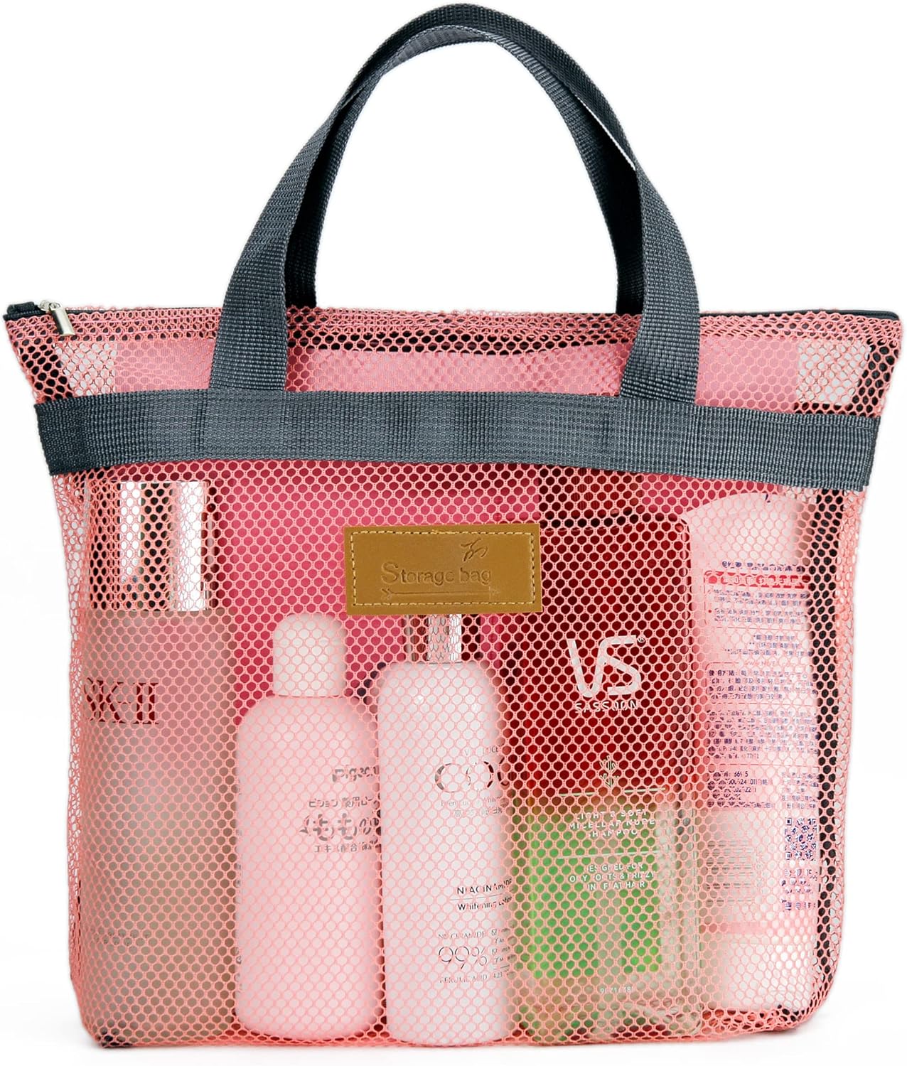 TOPASION Mesh Shower Caddy Bag Portable Hanging Toiletry and Bath Organizer with Zipper for Travel, Gym, Camping, College Dorms, Beach