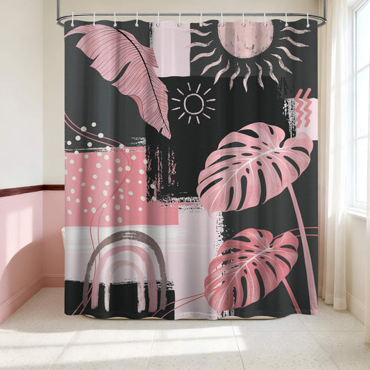 Pink and Gray Mid Century Modern Shower Curtain Bohemian Abstract Light Pink and Grey Shower Curtains for Bathroom Decor Sets, Waterproof Cloth Fabric with Hooks, 70x72 Inch