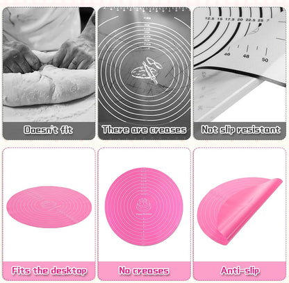 2 PCS 12 Inch Silicone Cake Mat, Pink Round Baking Mat with Measurements Reusable Cake Turntable Mat Non-Stick Heat Resistant Pastry Mats for Rolling Out Dough Cake Pizza Cookies