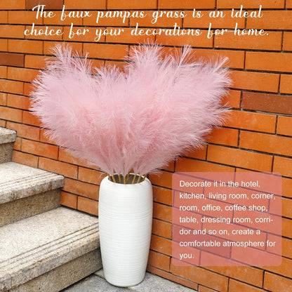 Ouddy Decor 8 Pcs Faux Pampas Grass Decor 38''/97cm Tall Artificial Large Pompous Pompas Floral Fluffy Fake Plants Floor Vase Filler for Wedding Kitchen Home Boho Decorations, Pink