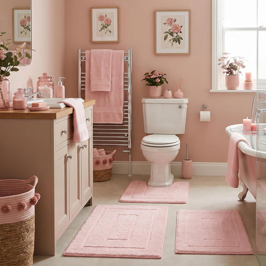 GRANNY SAYS Bathroom Rugs Sets 3 Piece, Soft Absorbent Microfiber Bath Mats for Bathroom Non Slip Washable, U-Shaped Toilet Bath Rugs for Tub Shower (Pink, 16" x 24" + 20" x 32" + U Shaped 20" x 24")
