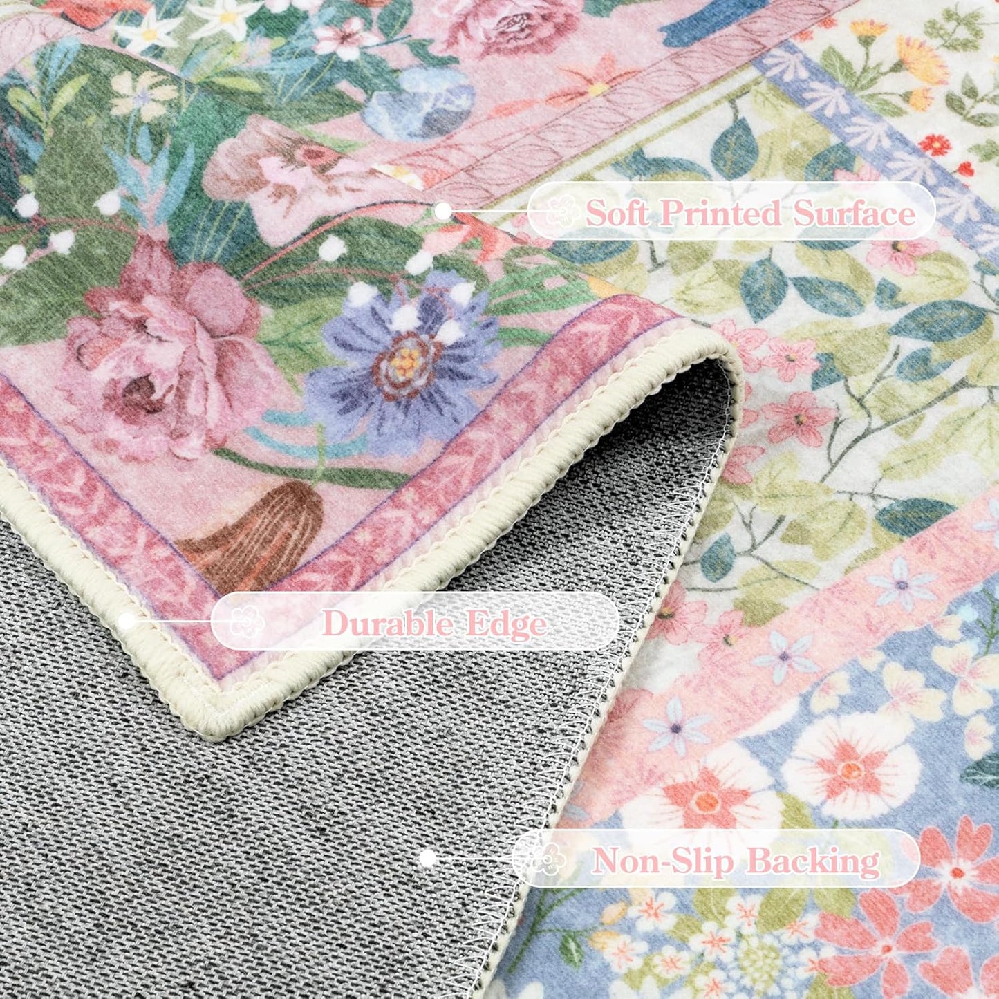 LIVEBOX Pink Washable Rugs 8x10 for Living Room, Soft Pink Rug for Bedroom,Non Slip Ultra Thin Rug Botanical Bedroom Rugs 8x10 Under Bed, Floor Carpet for Dining Room Home Office