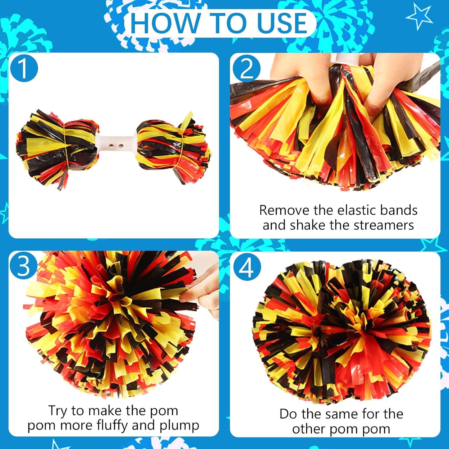 6Pcs Cheerleading Pom Poms Matte Metallic Foil Cheer Pompoms with Baton Handle, Kids Adults Team Spirit Cheering Stuff for Sports Games Carnival