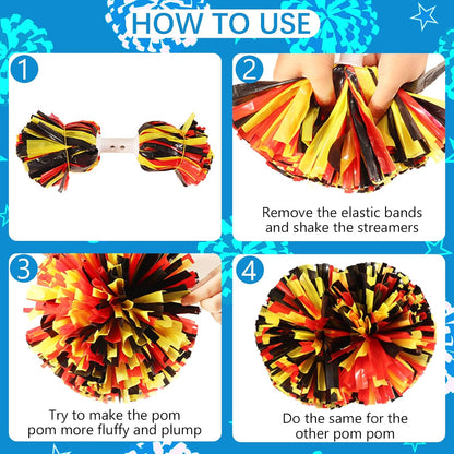 6Pcs Cheerleading Pom Poms Matte Metallic Foil Cheer Pompoms with Baton Handle, Kids Adults Team Spirit Cheering Stuff for Sports Games Carnival