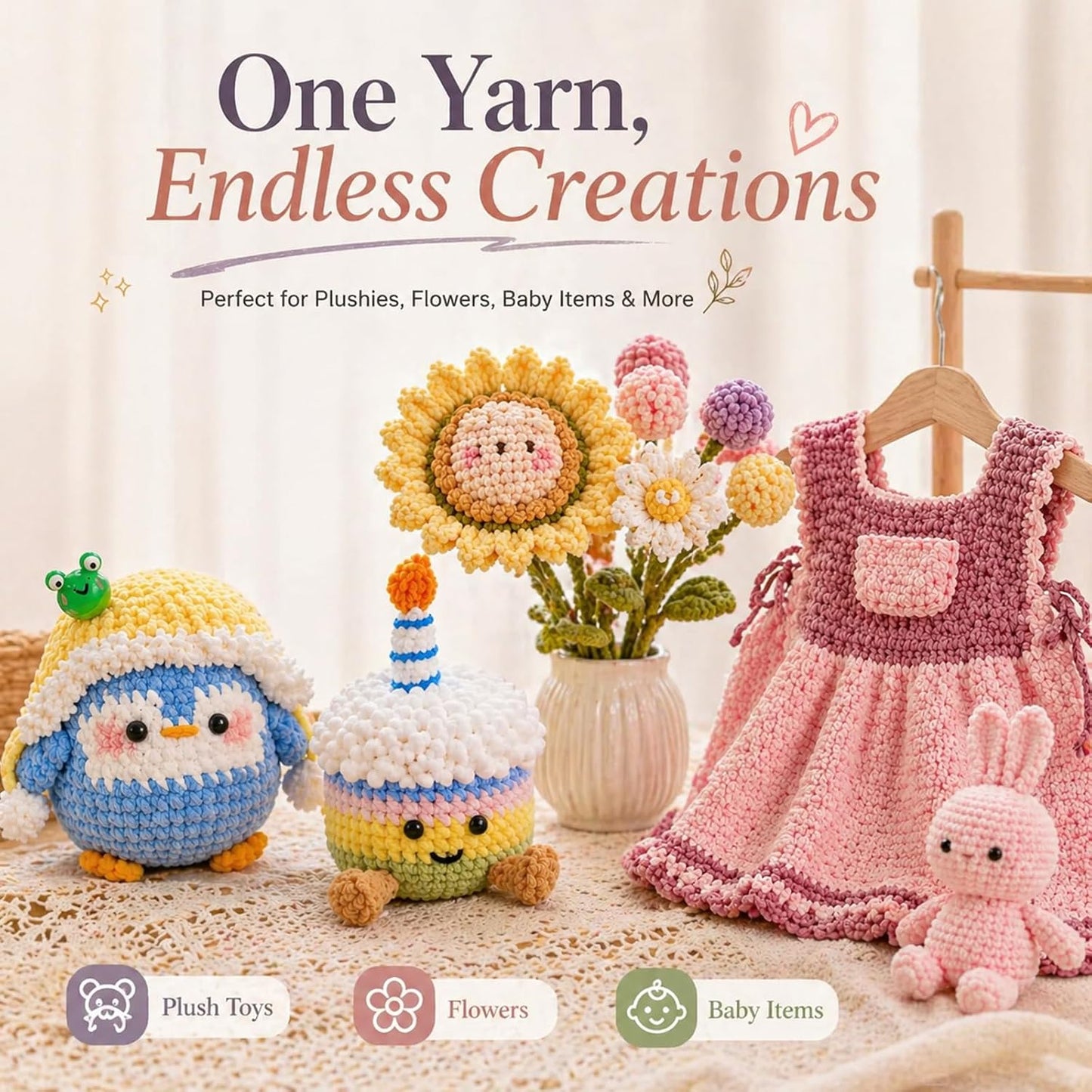 Skinny Chenille Yarn for Crocheting - 6 Pack of 50g/158yd (948yd Total) - Soft Matte Thin Chenille CYC #2 - Fine Weight Baby Yarn for Plush Toys, Baby Blankets & Small Crafts(Soft Pink)