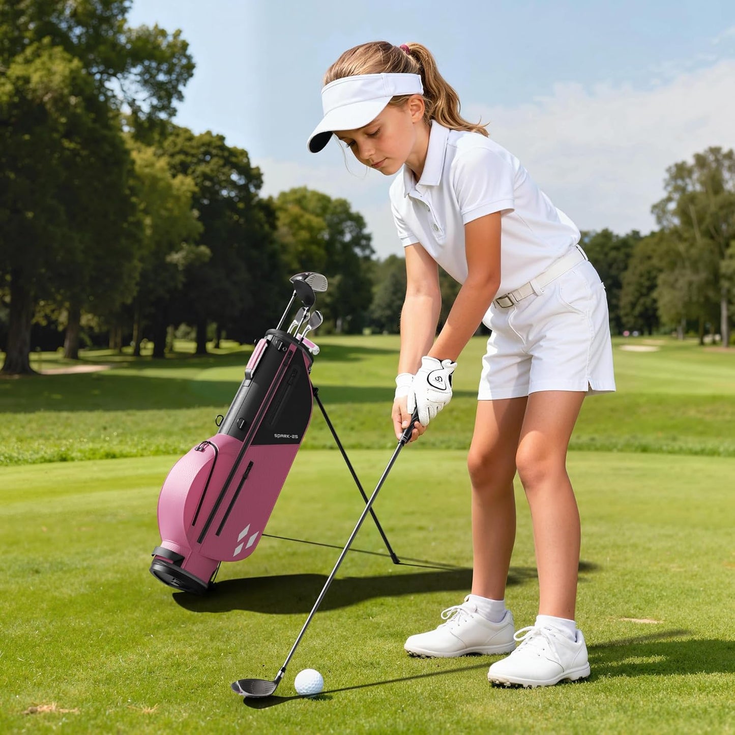 5/6/7 Pieces Kids Golf Clubs Set - Youth Golf Clubs Junior Set Ages 3-14 Includes Stand Bag, 1# Driver, 5# Hybrid, 7#, PW# Irons and Putter Right Hand for Boys Girls