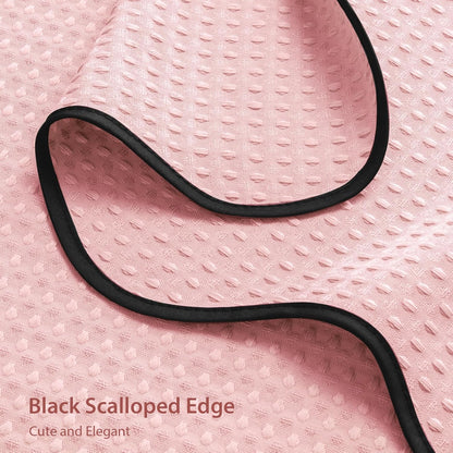 Dynamene Extra Long Scalloped Shower Curtain - 84 inch Cute Heavy Duty Waffle Fabric 256GSM, Modern Hotel Luxury Shower Curtains for Bathroom with Black Scalloped Edge, 12 Plastic Hooks, 72x84, Pink