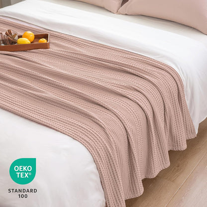 PHF Lightweight Waffle Weave Blanket Queen Size, Breathable & Ultra Soft, 90"x 90" Soft & Cozy Thin Blanket for Spring & Summer & Hot Sleepers, Bed, Home Decor - Rose Pink