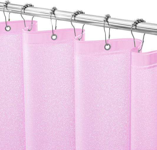Seenus Waterproof Plastic Dreamy Pink Glitter Shower Curtain, Sparkle PEVA Shower Curtain Liner with 3 Large Magnets, 72 x 72 inch Blingbling Shimmery Bathroom Décor Shower Curtain Rose Pink
