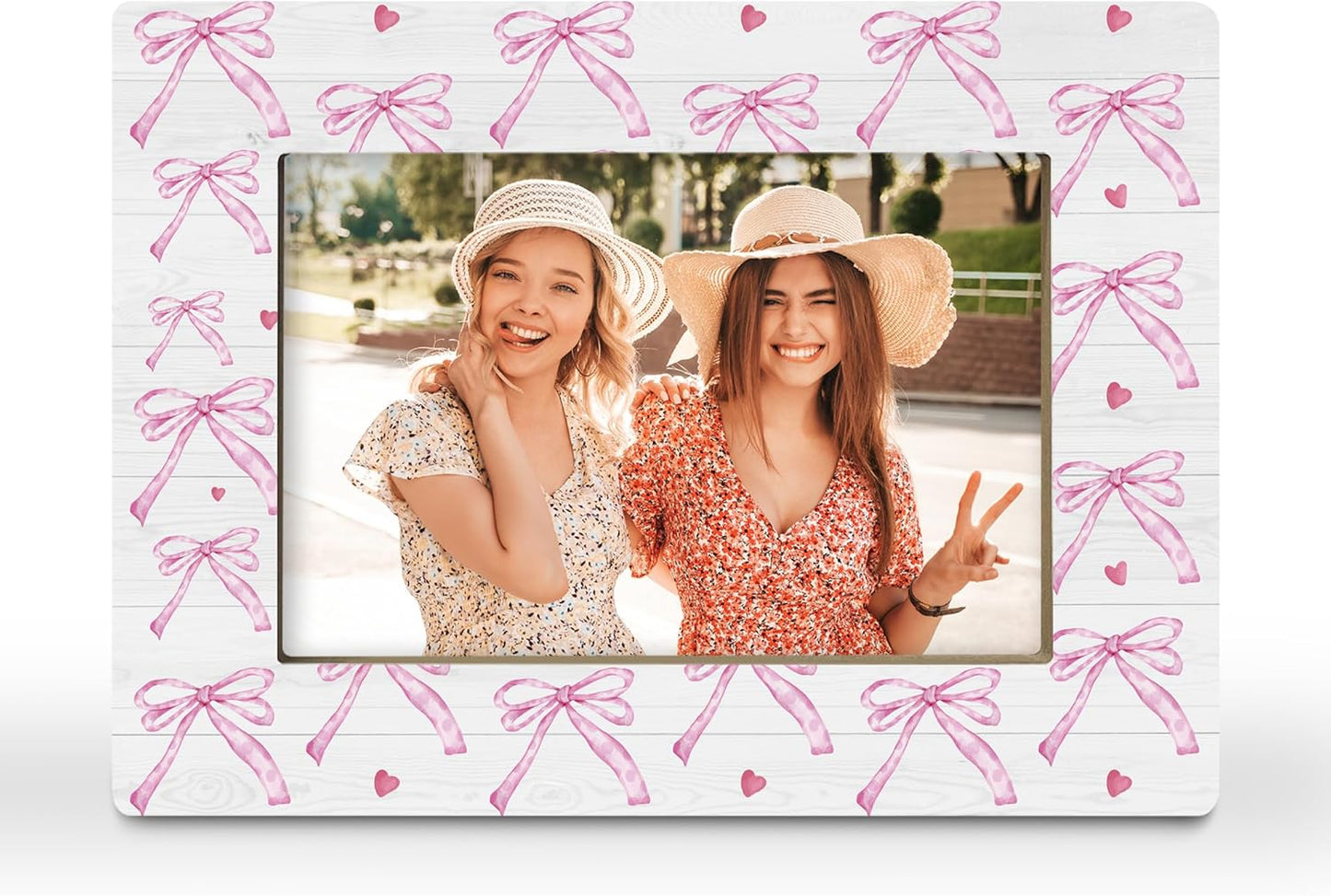 Pink Bow Couple Wedding Gifts Picture Frame, 4x6 Horizontal Photo Frame for Tabletop Display