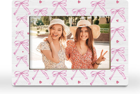 Pink Bow Couple Wedding Gifts Picture Frame, 4x6 Horizontal Photo Frame for Tabletop Display