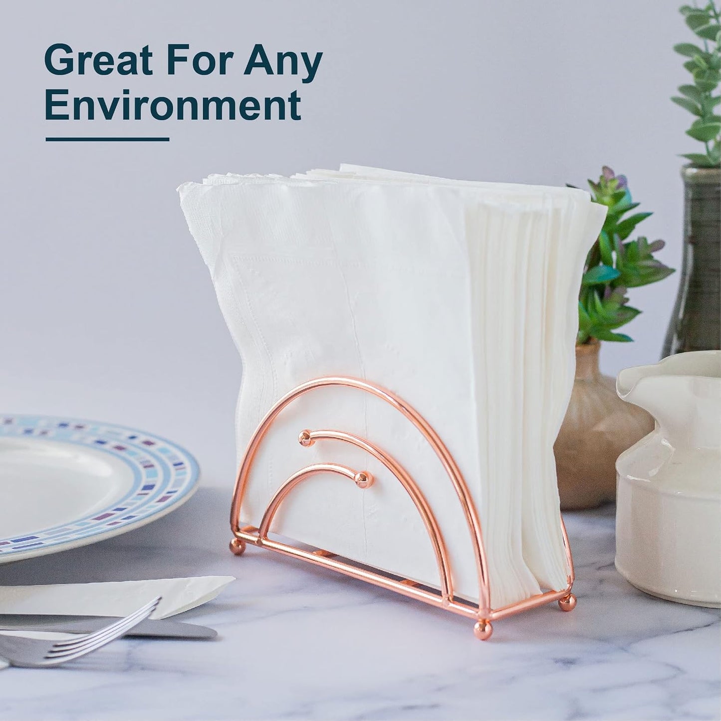 Modern Napkin Holder for Tables - Half Circle - Rose Gold - Tabletop - Free Standing Napkin Holder by Museo