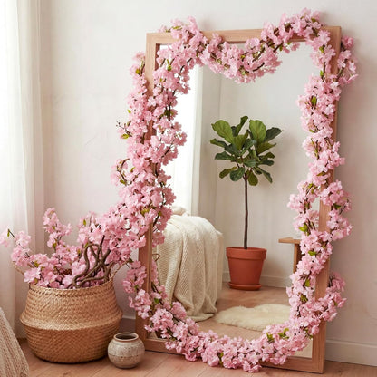 Tigeen 24 Stems Artificial Cherry Blossom Tree with 2 Vines and 100 Zip Ties Pink Blossom Tree for 3D Garden Wedding Wall Home Patio Fence Decor