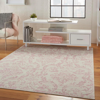 Nourison Home Jubilant Ivory Pink 6' x 9' Area Rug - Easy Clean, Non Shedding, Bed Room, Living Room, Dining Room, Kitchen (6' x 9')