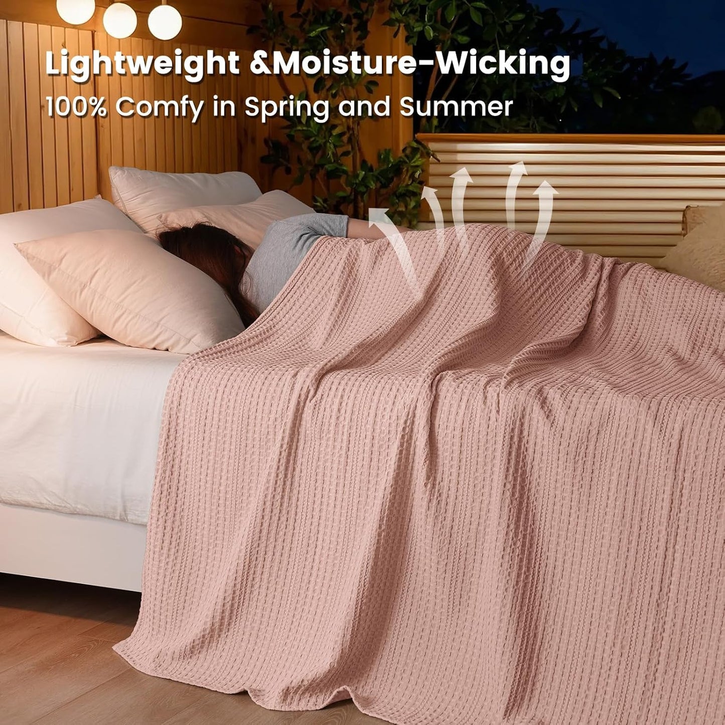 PHF Lightweight Waffle Weave Blanket Queen Size 90"x 90", Soft Woven Summer Blanket for Hot Sleepers - Aesthetic Home Decor for Couch Bed Sofa, Pet Friendly, Rose Pink