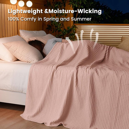 PHF Lightweight Waffle Weave Blanket Queen Size 90"x 90", Soft Woven Summer Blanket for Hot Sleepers - Aesthetic Home Decor for Couch Bed Sofa, Pet Friendly, Rose Pink