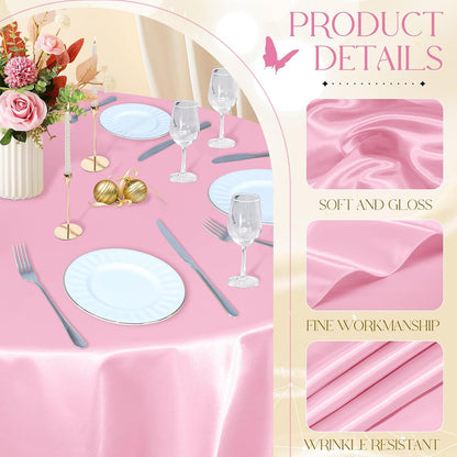 KKJIAF 4 Pack 120 Inch Round Tablecloth Satin Light Pink Tablecloth, Silky Satin Round Table Cover Dining Table Cloth for Wedding, Party, Banquet, Restaurant, Formal Events