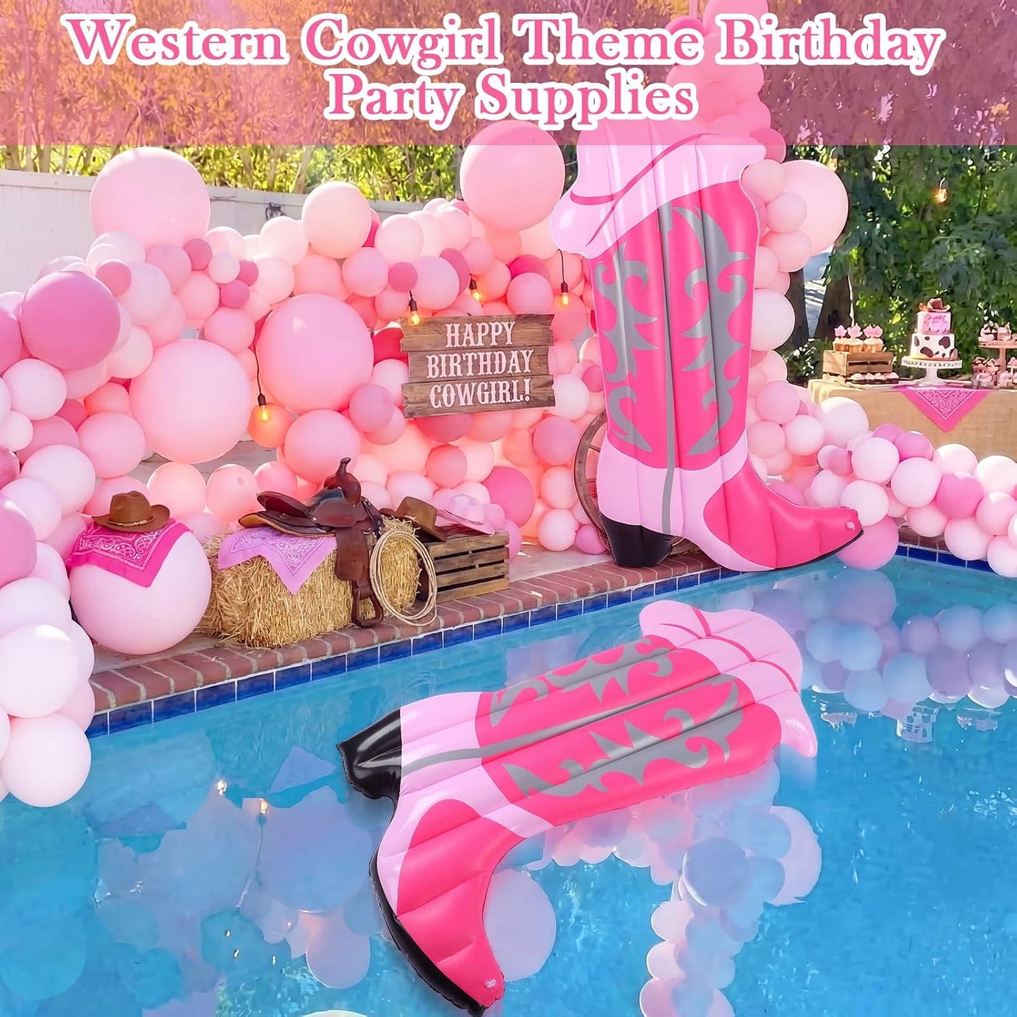 2 Pcs Pink Cowgirl Boot Pool Float Inflatable Pool Rafts 4.6 ft Tall Bachelorette Decor Singles Party Western Cowgirl Theme Decor Summer Lounge Raft Toys for Adults Bride
