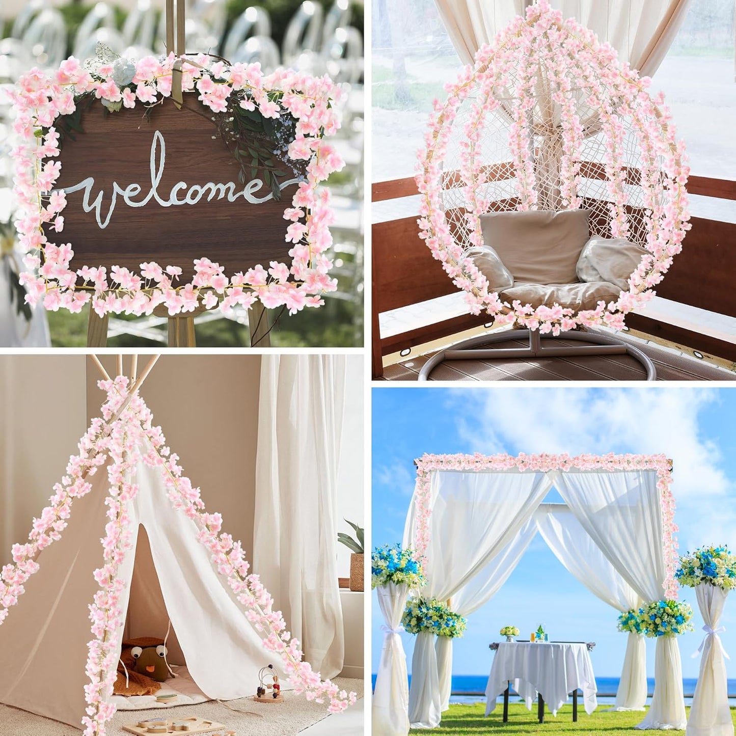 6PC 35.4FT Cherry Blossom Flowers Garland for Spring Decoration Artificial Pink Flower Garland Silk Sakura Vines Hanging for Wedding Party Valentine Japanese Home Decor