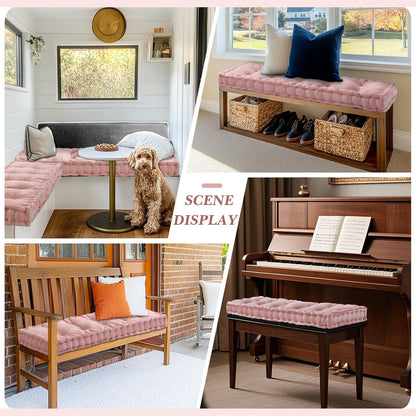 Threehoney Bench Cushions for Indoor Furniture 42x16 in Velvet Kitchen Dining Piano Window Seat Cushion, Tufted Patio Porch Swing Thicken Bench Pad Memory Foam(Pink)