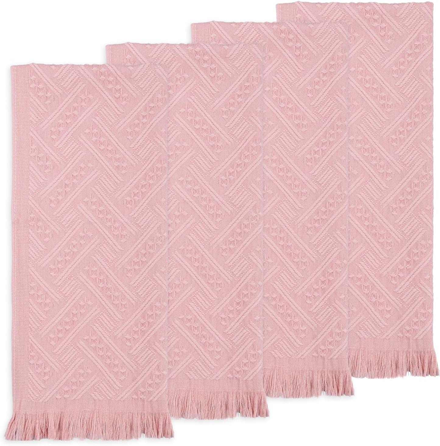 Boho Bathroom Decor Hand Towel 4 Pack 100% Turkish Cotton 14 x 30 Inch Boho Kitchen Hand Towel Guest Tea Gift (Pink)