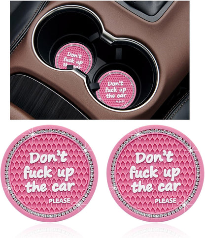 Ziciner 2 Pack Bling Car Cup Holder Coaster, 2.75 Inch Anti-Slip Auto Insert Cup Coaster, Crystal Car Drink Cup Mat Perfect for Women Girls, Universal Interior Decor Accessories (Pink)