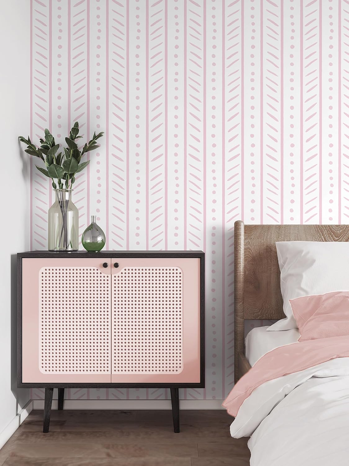 CiCiwind Peel and Stick Wallpaper White and Pink Contact Paper Geometric Striped Wall Paper Modern Dot Removable Self-Adhesive Wallpapers for Bedroom Bathroom Kitchen Cabinets Shelves 78.7"×17.3"