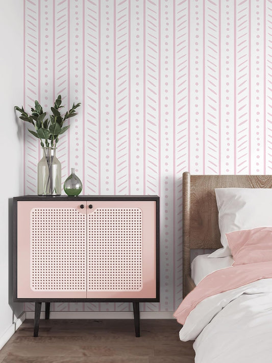 CiCiwind Peel and Stick Wallpaper White and Pink Contact Paper Geometric Striped Wall Paper Modern Dot Removable Self-Adhesive Wallpapers for Bedroom Bathroom Kitchen Cabinets Shelves 78.7"×17.3"