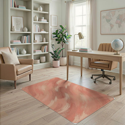 4'x6' Washable Flatwoven Rug, Peach Modern Abstract Easy Care Throw Carpet Stain Resistant Low Profile Floor Covering for Dorm Room, Small Living Room, Apartment | Ref:2117060