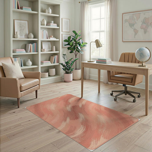 4'x6' Washable Flatwoven Rug, Peach Modern Abstract Easy Care Throw Carpet Stain Resistant Low Profile Floor Covering for Dorm Room, Small Living Room, Apartment | Ref:2117060