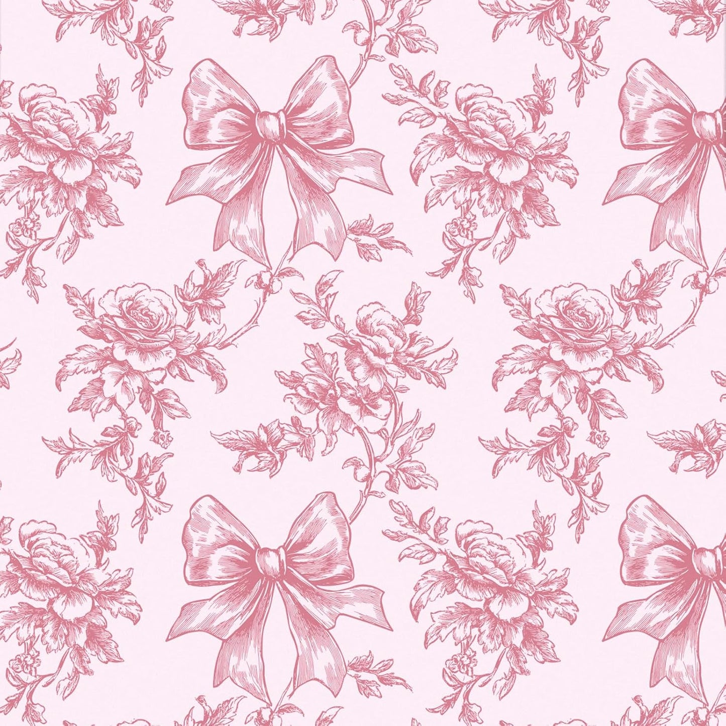RUSPEPA Vintage Floral Bow Wrapping Paper Roll, Mini Roll, Elegant Roses and Bows Design, Sweet Pink Gift Wrap for Girls, Wedding, Birthday, Valentine's Day, Bridal Shower, 17 Inches x 16.4 Feet